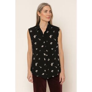 GOLDEN GOOSE Delux Brand Black Silk Floral Shirt Blouse Top   Women's Size Small